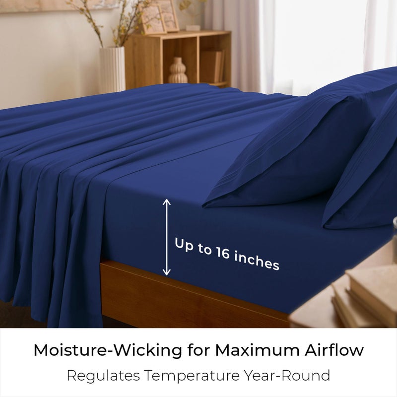 Mellanni Queen Sheets Set - 4 PC Iconic Collection Bedding - Hotel Luxury, Extra Soft, Cooling Bed Sheets - Wrinkle, Fade, Stain Resistant (Queen, Royal Blue) - Image 4